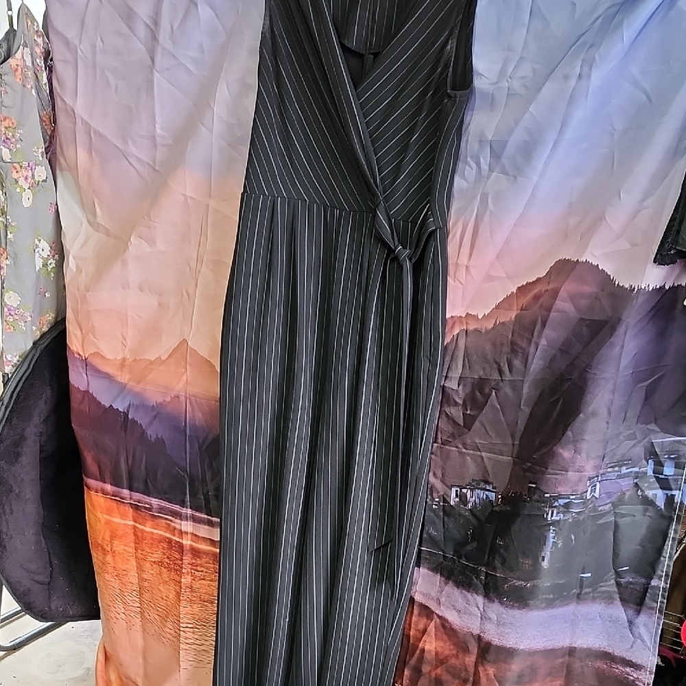 Emma & Michele Black Pinstripe Jumpsuit